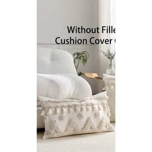 1pc Crochet Tassel Cushion Cover Cream Colored Without‎ Filler